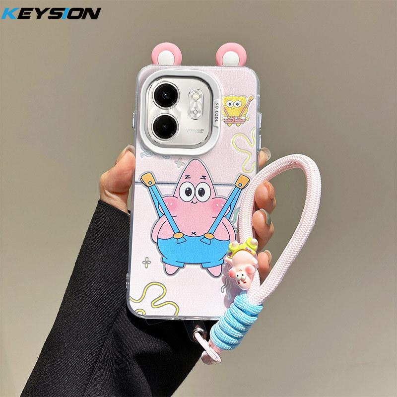 

KEYSION Cute Ear Cartoon Case for Infinix Hot 50i with Lanyard Soft Silicone+PC Shockproof Phone Back Cover for Infinix Smart 9 for Infinix Hot 50i
