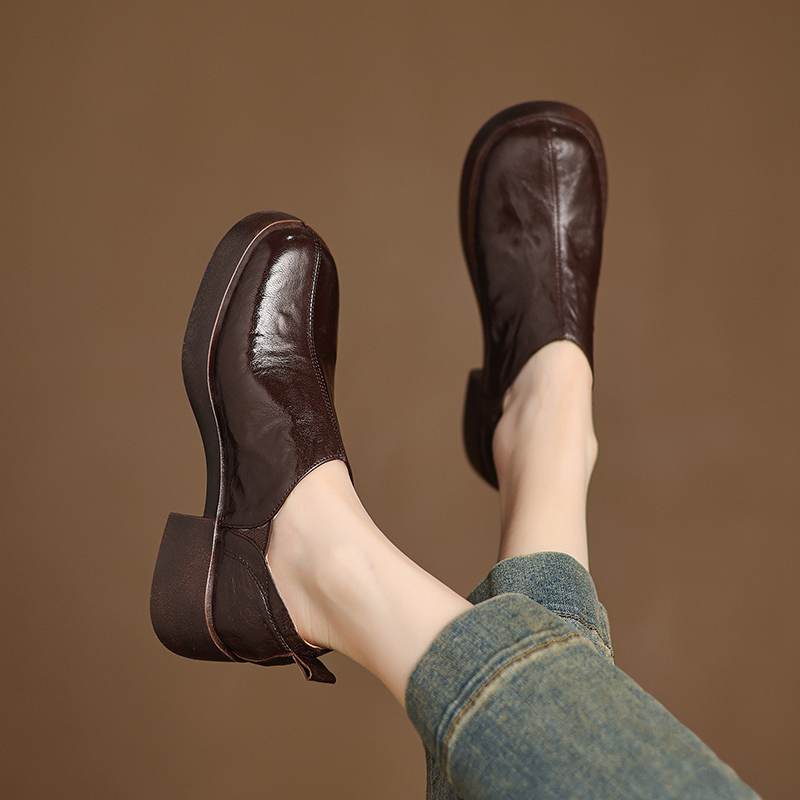 Krazing Pot Sheep Skin Autumn Winter Shoes Chunky Heels Size 43 Size 42 Round Toe Slip On Deep Mouth Pumps