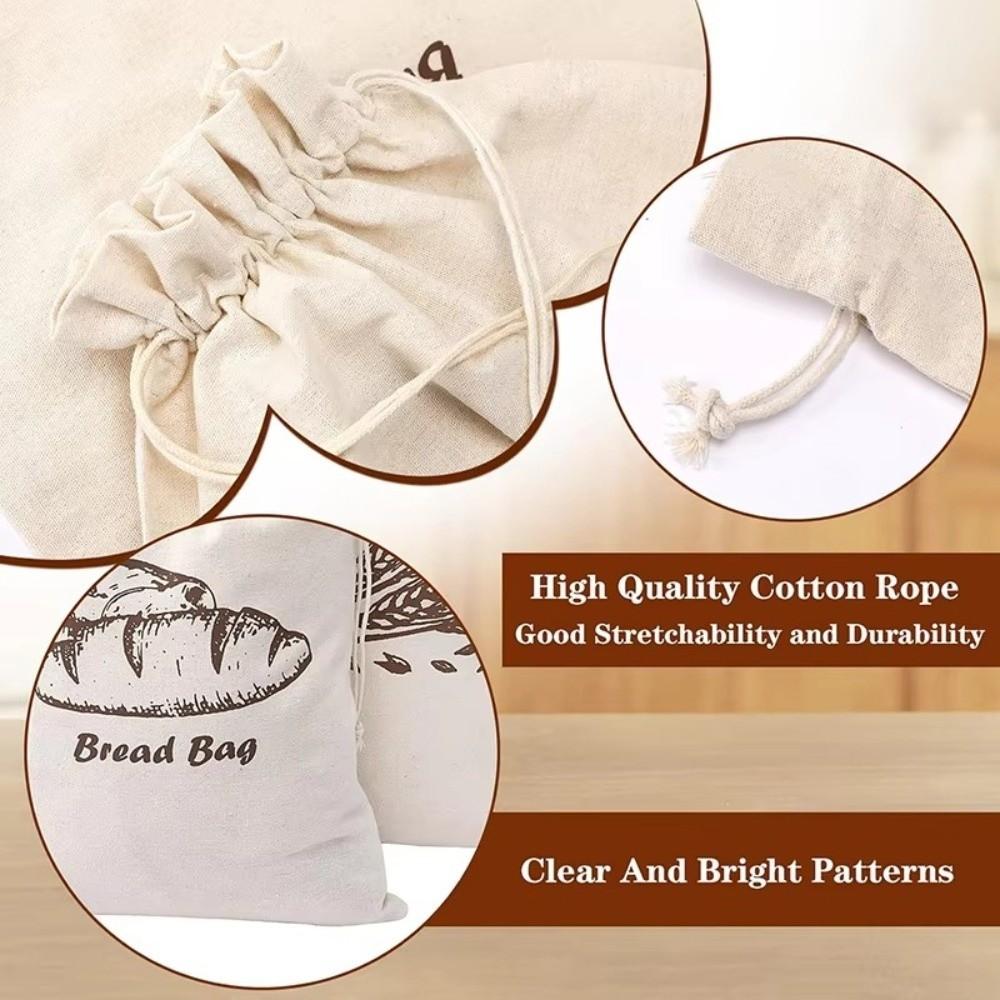 Reusable Linen Bread Bag Oxford Cloth Drawstring Bag Durable Bread Storage Bags  Kitchen Supplies