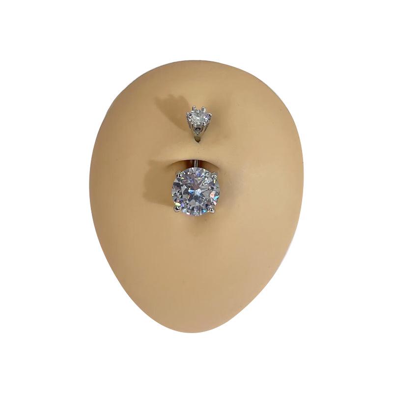 Stainless Steel Round Zircon Four-Claw Navel Ring Body Piercing Stud