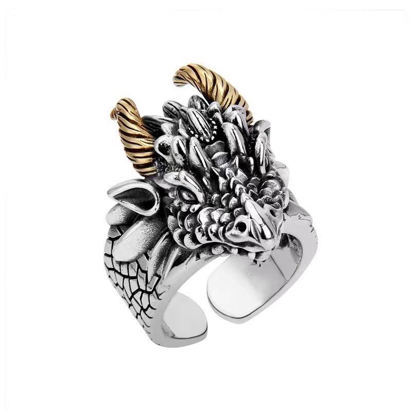 Retro Zodiac Dragon Head Adjustable Alloy Ring for Men