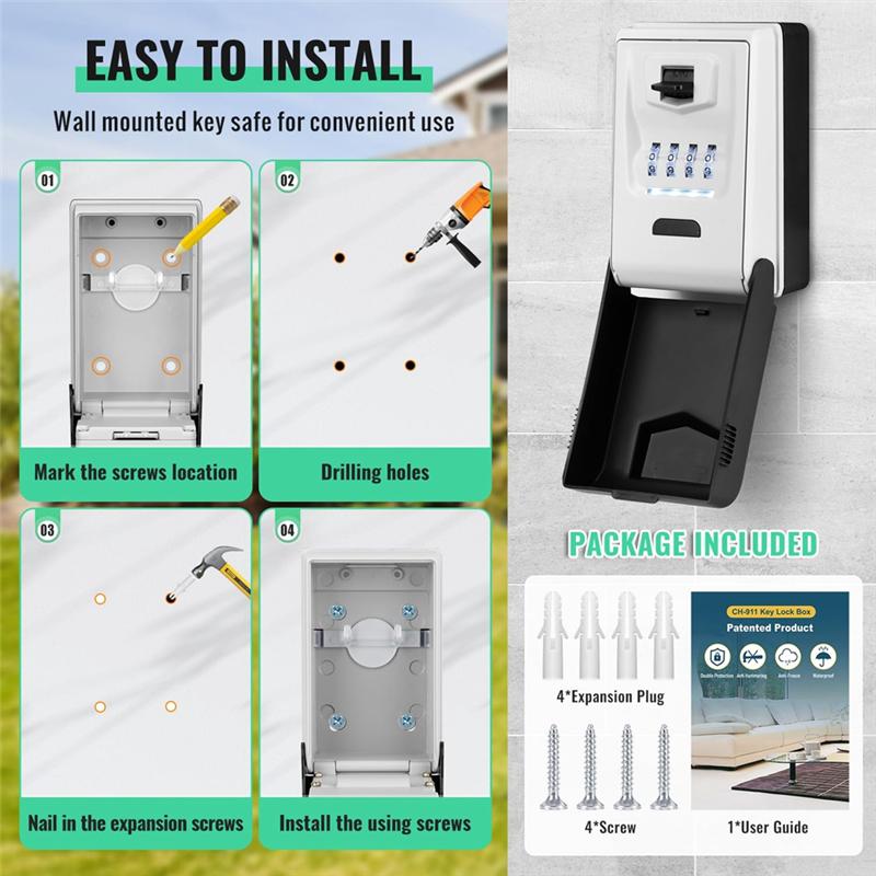 Fresh Sturdy Waterproof Key Lock Box For Outside With Light Up Dials Combination Key Holder Wall Mount Storage Box