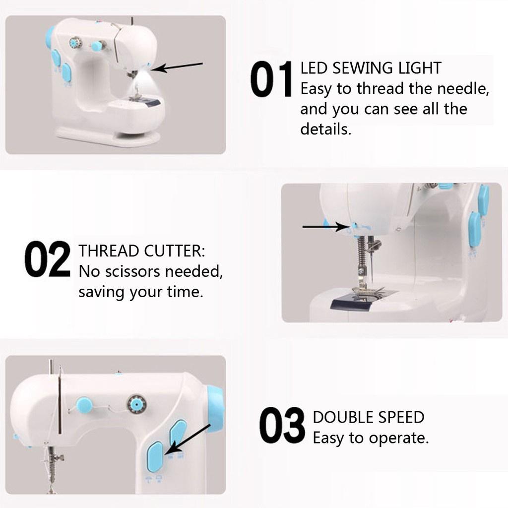 Mini AC100-240V LED Electric Sewing Machine Dual Speed Switch Automatic Thread Wind Sewing Tools