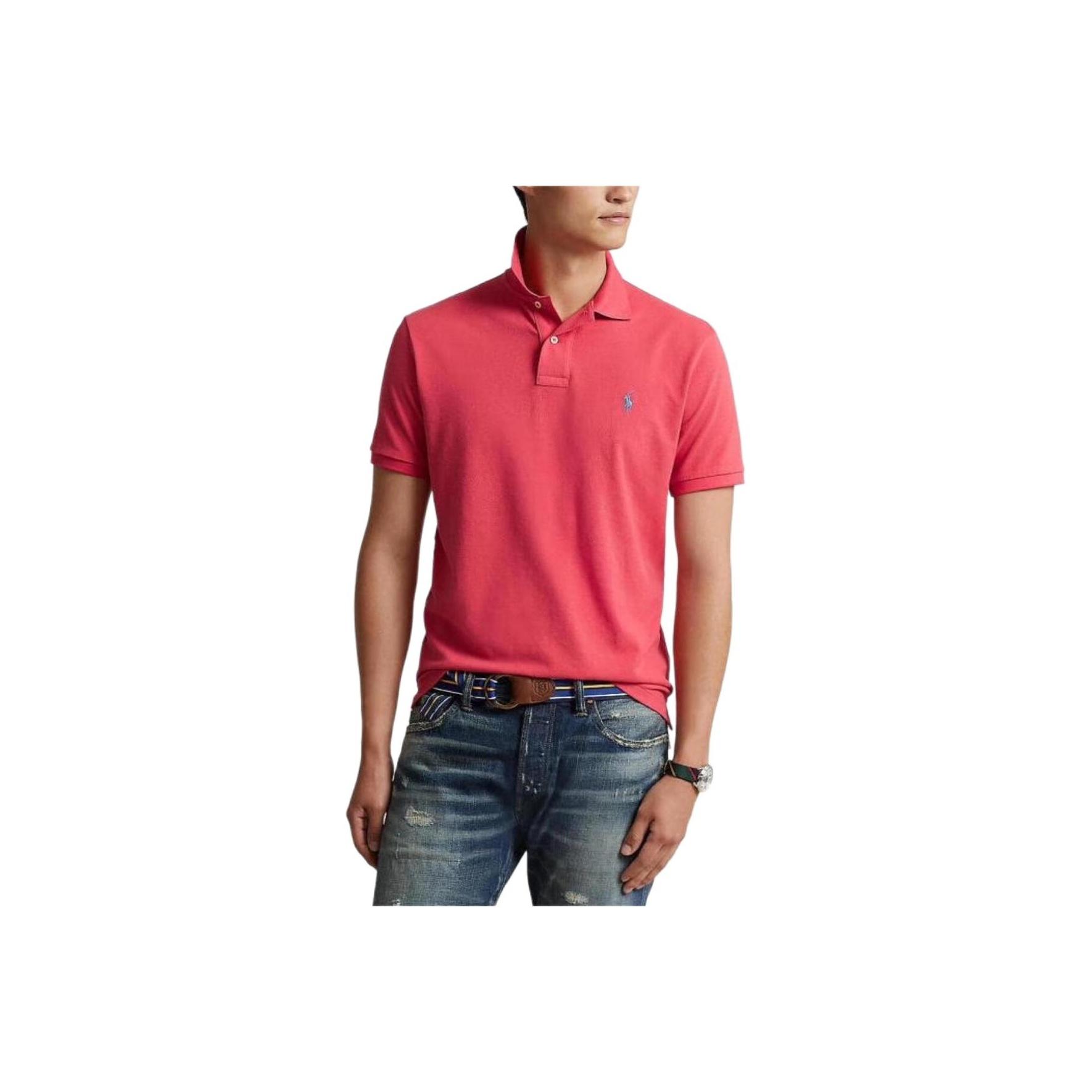 

Polo Ralph Lauren однотонная рубашка поло с коротким рукавом и вышивкой в виде маленького пони, мужские топы светло-розового цвета 710534735-361 XL