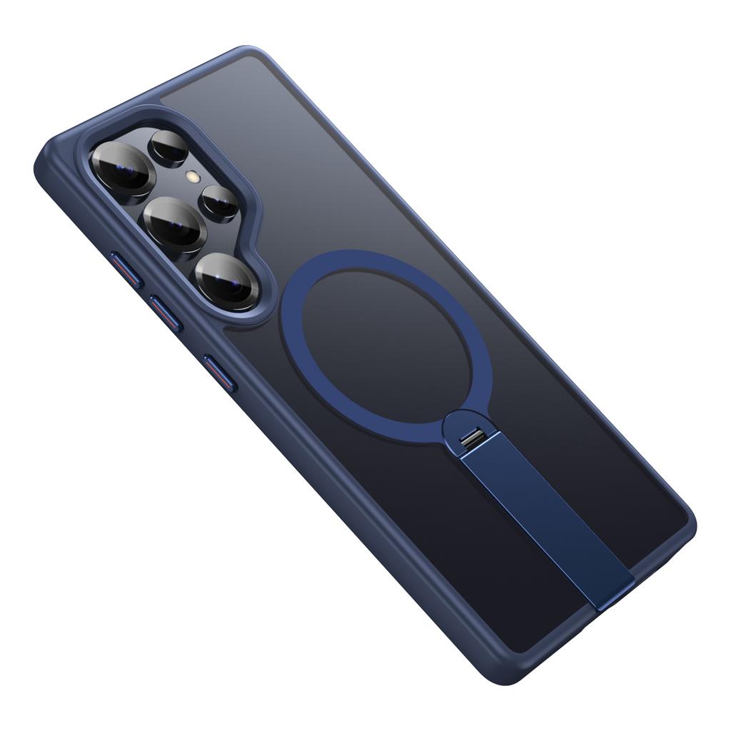 For Samsung Galaxy S25 Ultra S24 Plus 360 ° Rotating Alloy Holder Phone Case Matte Transparent MagSafe Wireless Charging Cover