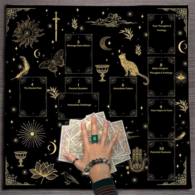 Practical Foldable Night Theme Tarots Cloth Easy To Clean Velvets Divination Mat Fabric Texture for Spiritual Practices