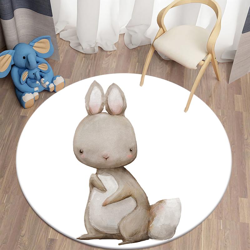 Cartoon Rabbit Print Pattern Circular Carpet Home Living Room Sofa Bedroom Bathroom Children's Room Floor Decoration Carpet