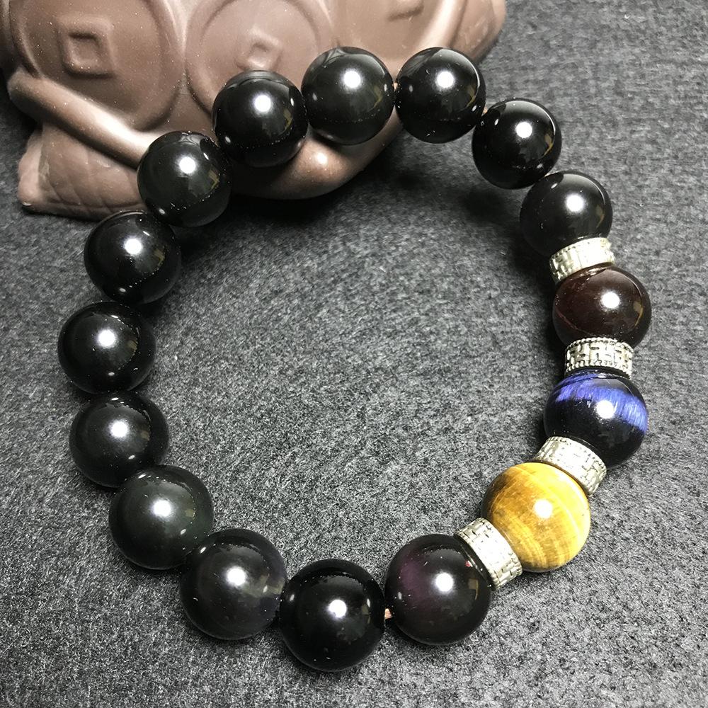 12mm Natural Obsidian & Yellow Tiger Eye Men's Beaded Bracelet