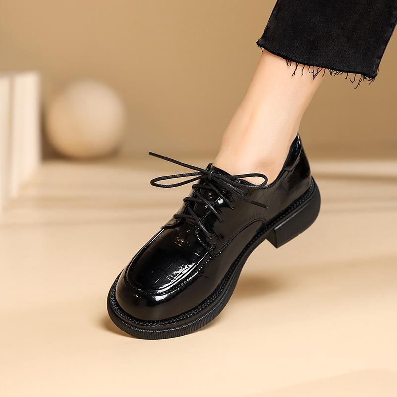 Woodpecker Women's British-Style Leather Loafers, Lace-Up Flats, New for 2025 Spring/Autumn