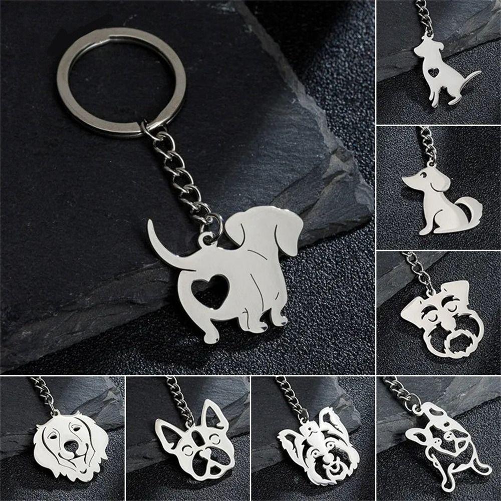 Animal Keyring Dog Pendant Keyring Stainless Steel Pet Memorial Keychain Dog Keychain Bag Jewelry