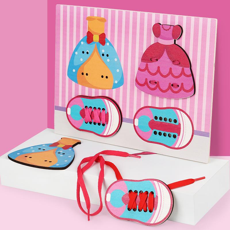 Early Education Rope Threading Game 3-6 Years Old Boys and Girls Baby Hands-on Ability Clothes Buttons Threading Toys