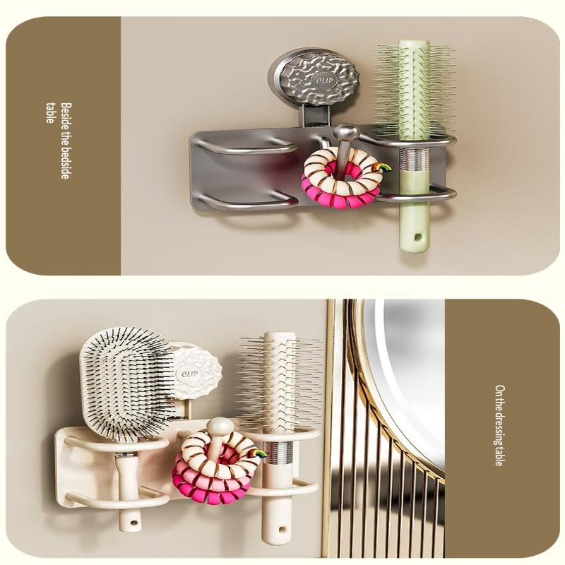 Wall-Mounted Comb Storage Rack Suction Cup Bathroom Hair Tie Holder No-Drilling Needed Hairband Holder Plastic Organizer