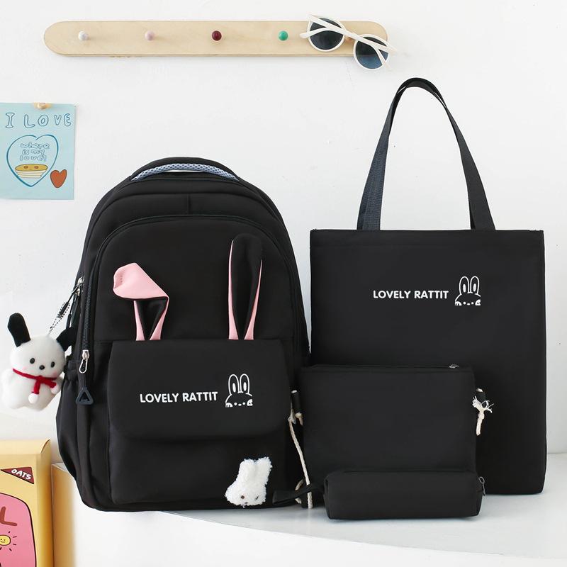 Set Zaino da Donna a Quattro Pezzi di Grande Capacità Zainetto Studentesco con Orecchie di Coniglio Zaino di Grande Capacità con Protezione per la Schiena