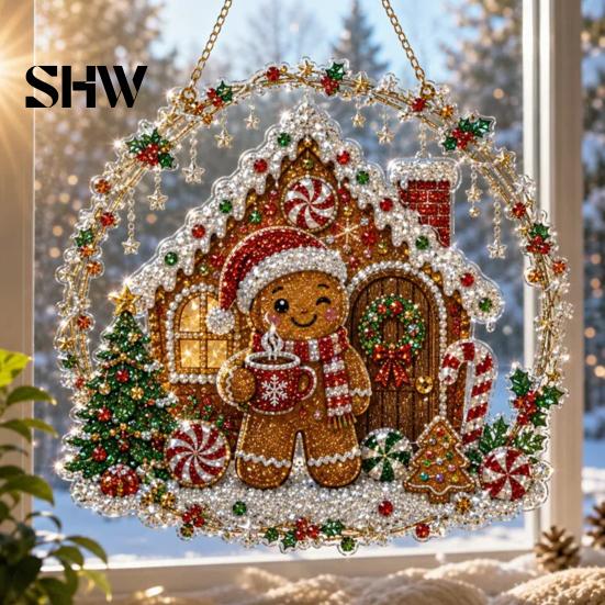 Art And Craft Supplies for Kids Christmas Faux Diamond Ornament, DIY Santa Claus Sun Catcher Kit, Rhinestone Parent Child Interactive Crafts