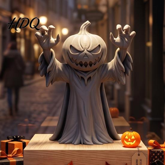 Desktop Pumpkin Devil Decoration 3D Printed Man Figurine Halloween Spooky Zombie Figure Ornament for Home Office Desk Shelf Decor Statue