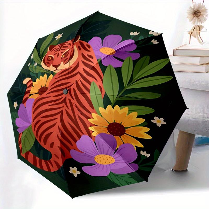 1pc Tiger Flowers Automatic Open/Close Umbrella, Portable Folding Umbrella for Travel, Themed Events, It is suitable as a gift for various festivals,