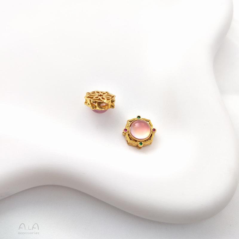 Dull Gold Cat's Eye Stone Spacer Beads with Imitation Jasper for DIY Bracelets and Necklaces