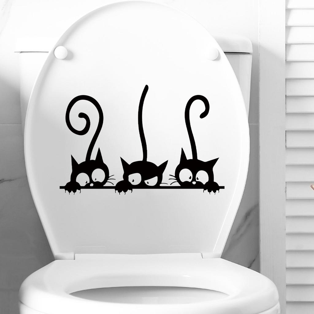 1Pc Funny Black Cat Pattern Wall Stickers For Door Bathroom Bedroom Decoration Wall Decals Kids Home Decor