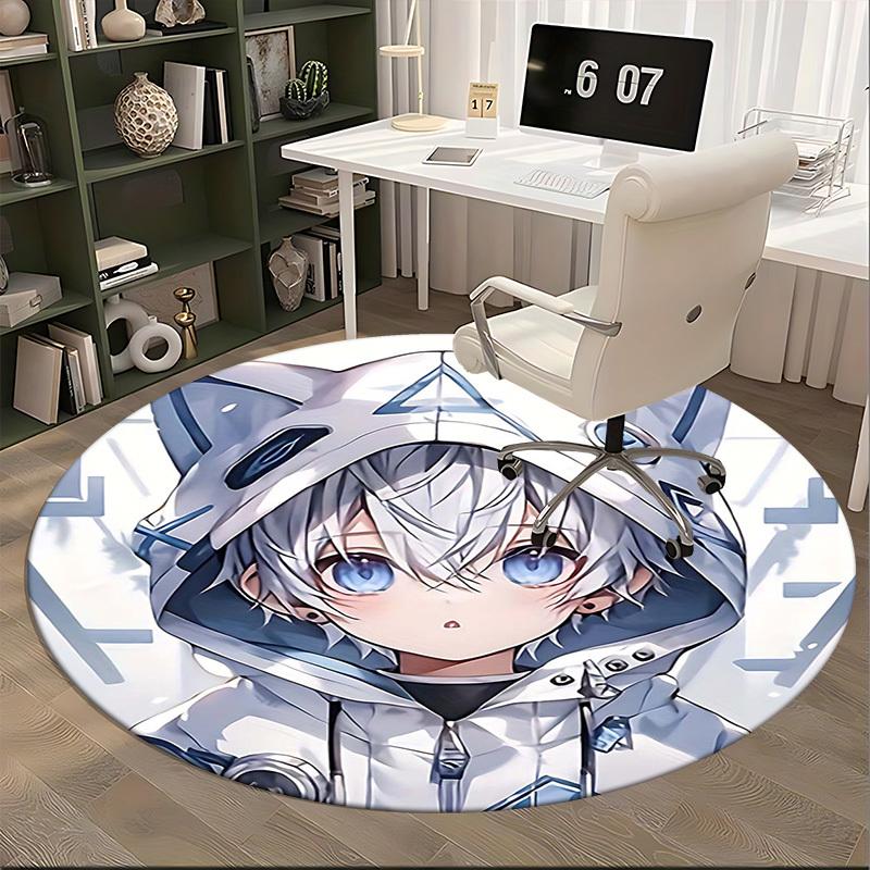 1pc Anime Design Round Carpet for Office Chair Mat, Non Slip Rug Home Decor, Living Room, Bedroom