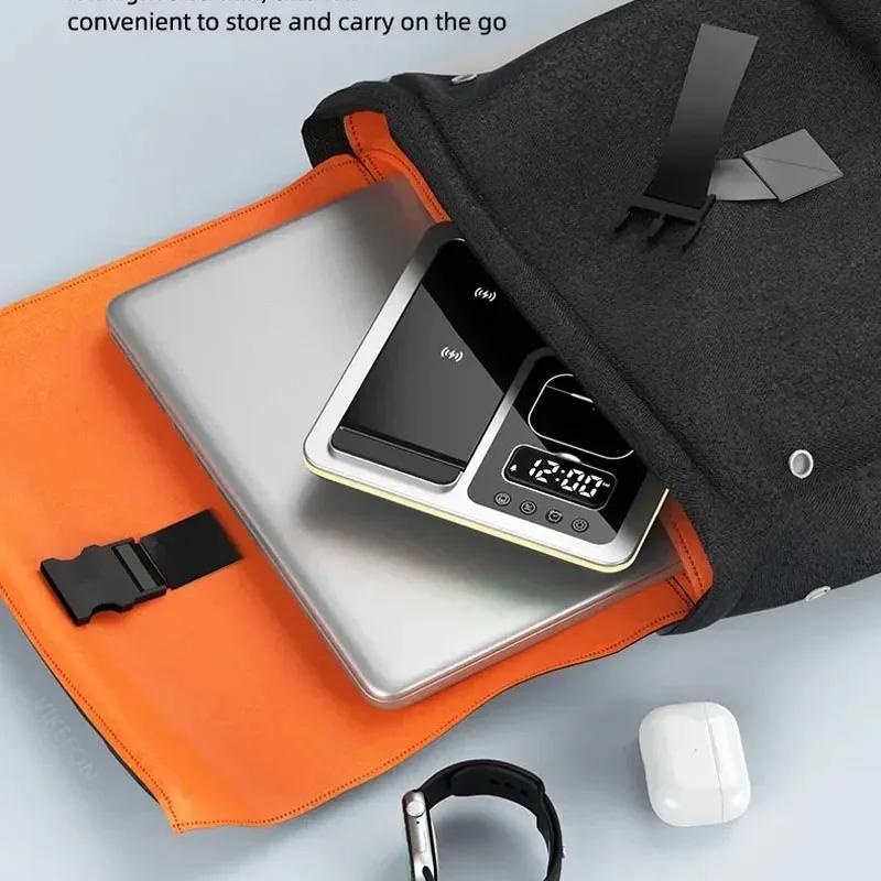 Portable 5 In 1 Wireless Charger Desktop Stand Alarm Clock LED Light for iPhone 16 15 iWatch Airpods Pro Fast Charging Station