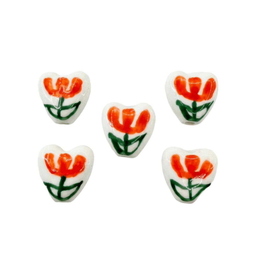 5pcs/set Double Sided Heart Shape Ceramic Beads Small Porcelain Beads Jewelry Making  Necklace