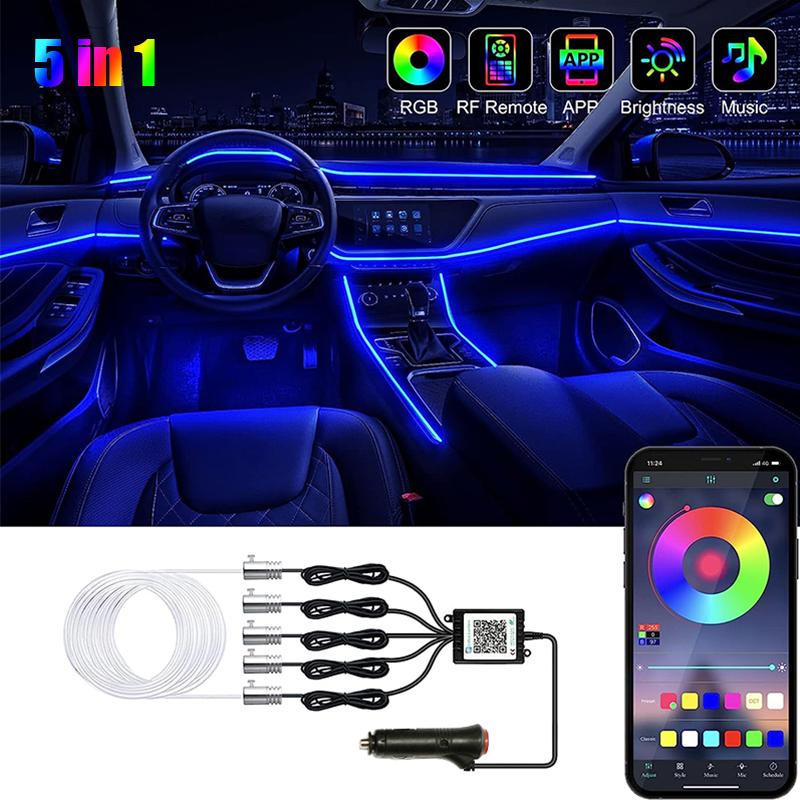 BLALION 5IN1 6M RGB LED Atmosphere Car Interior Ambient Light Fiber Optic Strips Light App Control Neon LED Auto Decorative Lamp