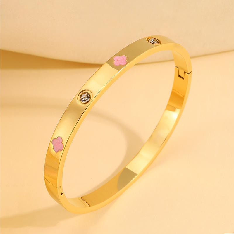 Women s Four-leaf Clover Oil-drip Zircon Light Luxury High-end Temperament Bracelet Bracelet 17CM
