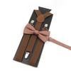 Men Kids Yellow Khaki Brown Suspender Bowtie Set Elastic Adjustable Y-Back Braces Straps Daily Father-Child Braces Accessory