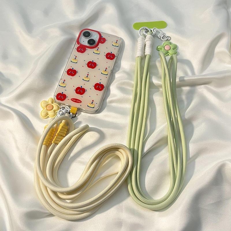 Cute Flower Pendant Phone Lanyard Soft Durable Nylon Detachable Buckle For Commute School Use