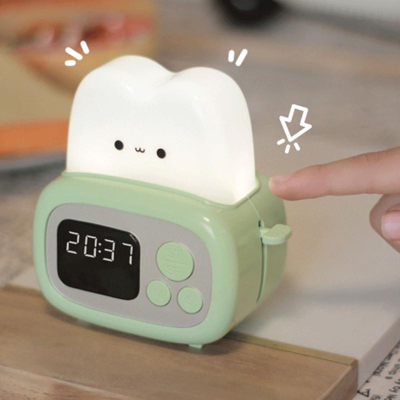 Bread Machine Shaped Alarm Clock Lamp Glowing Led Light Ornament for School Office Dormitory Holiday Decoration