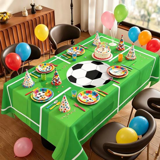 Soccer Tablecloth for Birthday Party Decoration, Soccer Ball Field Rectangle Table Cover for Dining Room, Game Day Sports Party Supplies