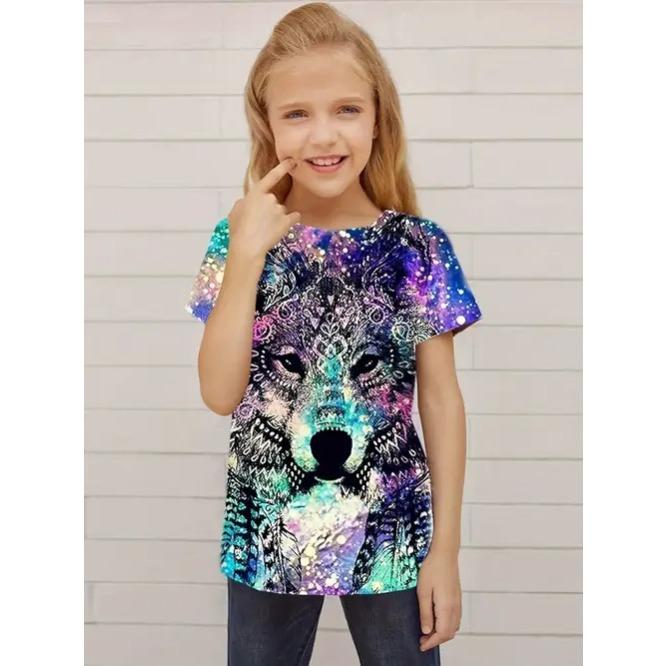 Summer New Casual and Comfortable Animal Print Girls Round Neck Short Sleeve T-shirt