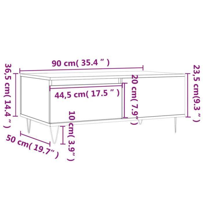 VidaXL Table basse Gris béton 90x50x36,5 cm Bois d'ingénierie 830808