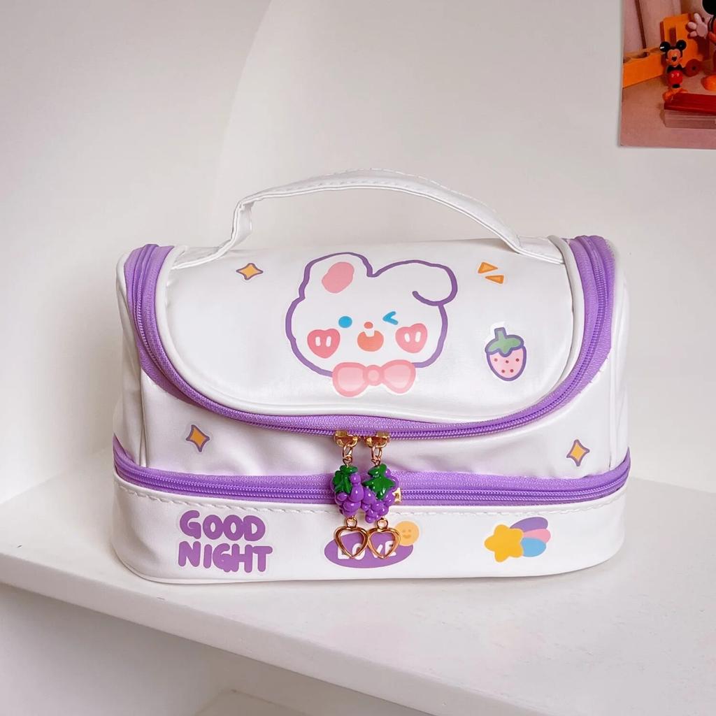 Kawaii School Pencil Case for Girls Stationery Pencilcase Organizer Korean Strawberry Two Zipper Pen Box Cute Large Capacity Bag