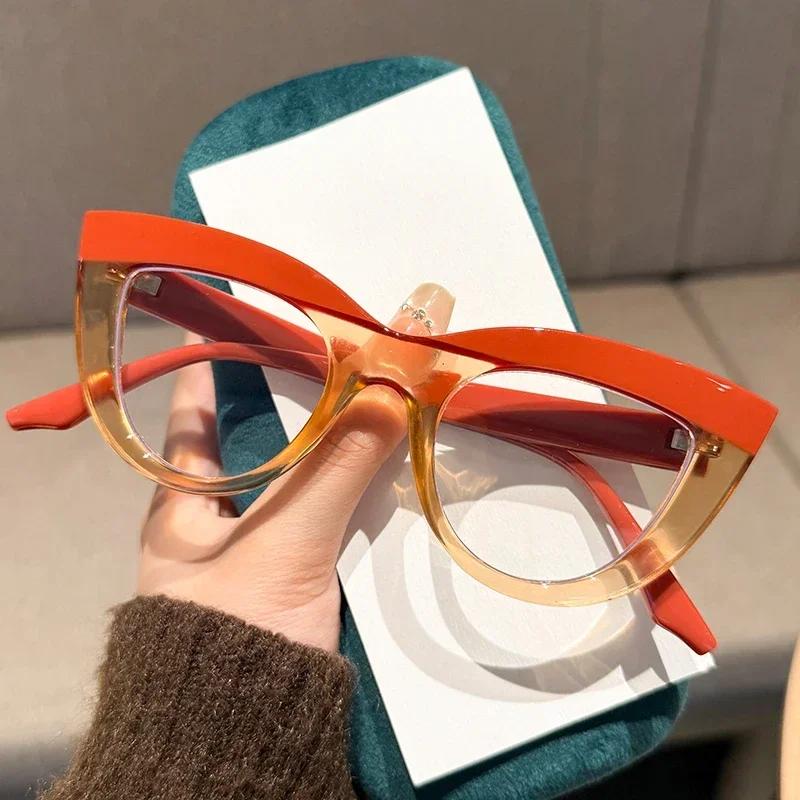 Mens Womens Fashion Cat Eye HD Reading Glasses Large Frame Blue Light Blocking Presbyopia Glasses Up To +4 0