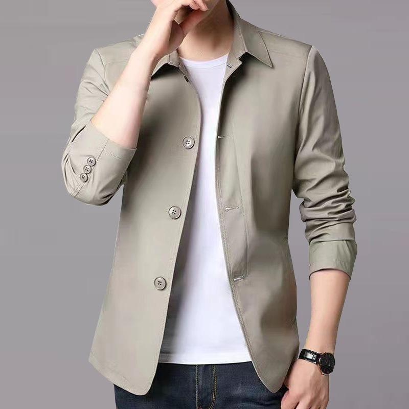 Mens Business Casual Turn Down Collar Long Sleeve Solid Spring Autumn Jacket