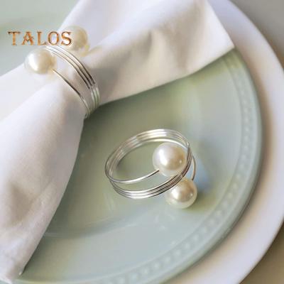 Juego de anillos para servilletas de perlas de imitación, hebillas de anillo para servilletas, servilletero de resorte de Metal, decoración de mesa de cumpleaños y bodas, 12/20 Uds.