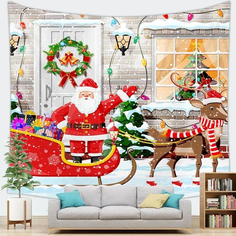 Christmas Cartoon Santa Claus Tapestry Bedroom Living Room Home Christmas Decoration Tapestry