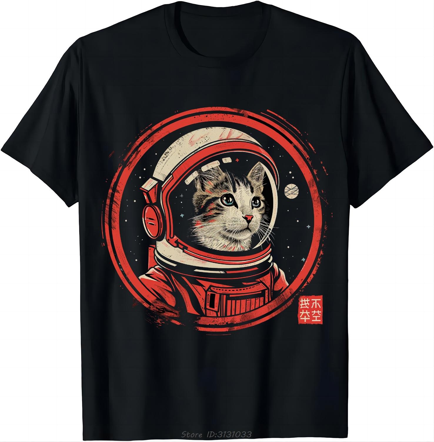 Мужественный японский ретро кавайный милый астронавт кот мужская одежда свободная футболка графическая хлопковая футболка Ropa Mujer фитнес футболка S