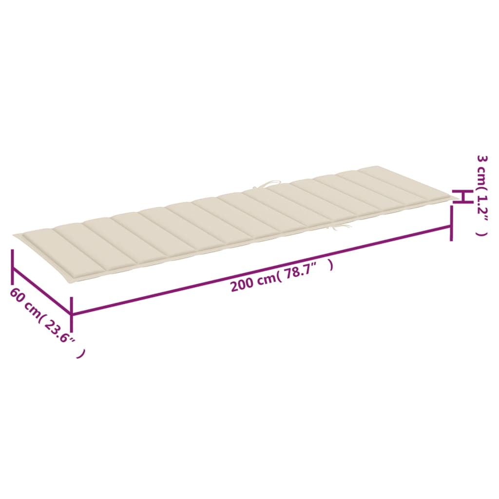 2 Piece Sun Lounger Set with Table and Cushions Solid Acacia Wood