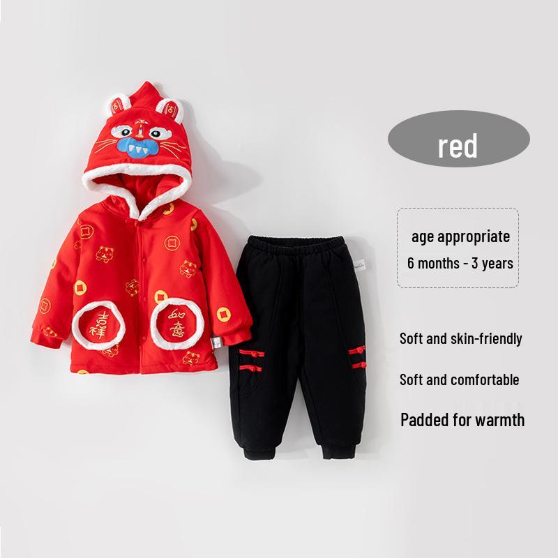 Festive Red Baby Winter Set: Thick Fleece-Lined, Stylish for Boys and Girls