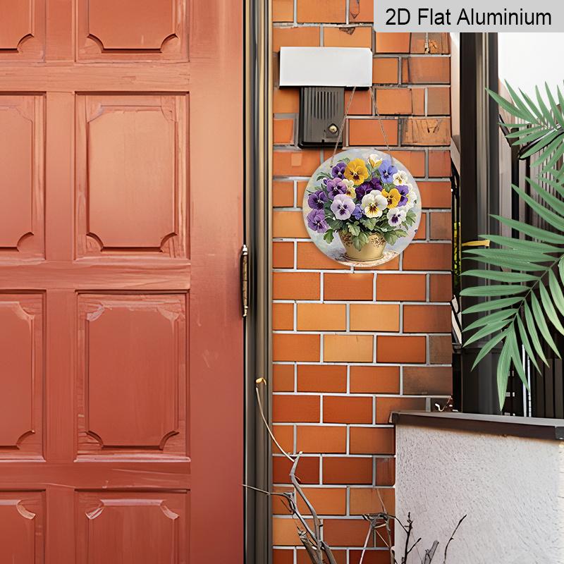 2D Flat Aluminum Wall Art with Three-Color Floral Design Rustic Country Style 7.87 Inches X 7.87 Inches Perfect for Gardens, Farmhouses, Cafes, Front