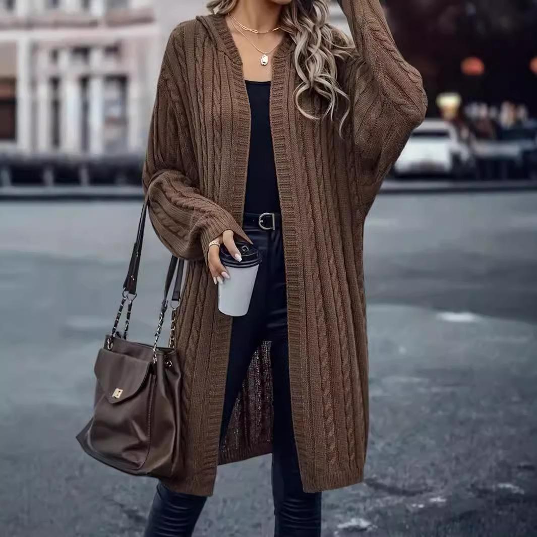 

Осенне-зимний женский свитер большого размера с отворотами и длинными рукавами, грубый витой цветочный узор, большой кардиган, куртка XL кофейный