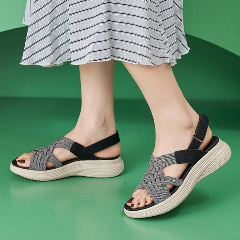2025 Summer New Md Outsole Casual Lightweight Rubber Thick-Soled Sandals Comfortable Lightweight Velcro Sports Wedge Cloth