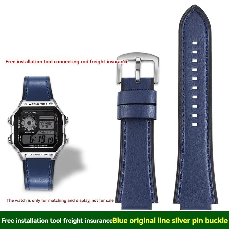 For Casio small square AE1200/1300/1500 SGW-300/400 W-218 men's original genuine leather watch strap accessories