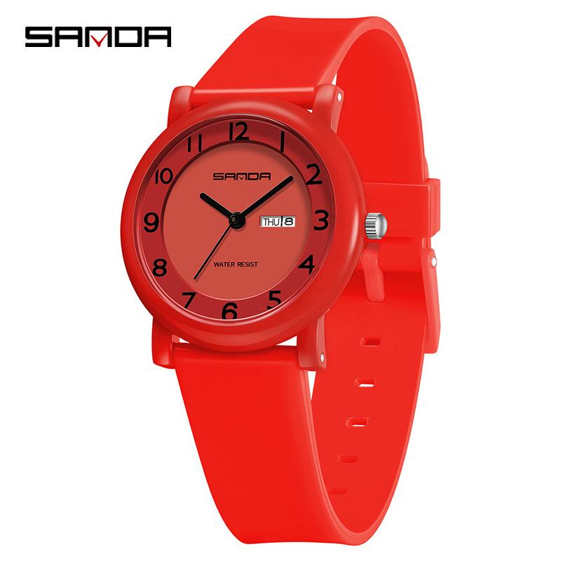 Sanda Unisex Student Quartz Watch: Fashionable, Lightweight, Dual Calendar, Waterproof, Simple Design for Children.