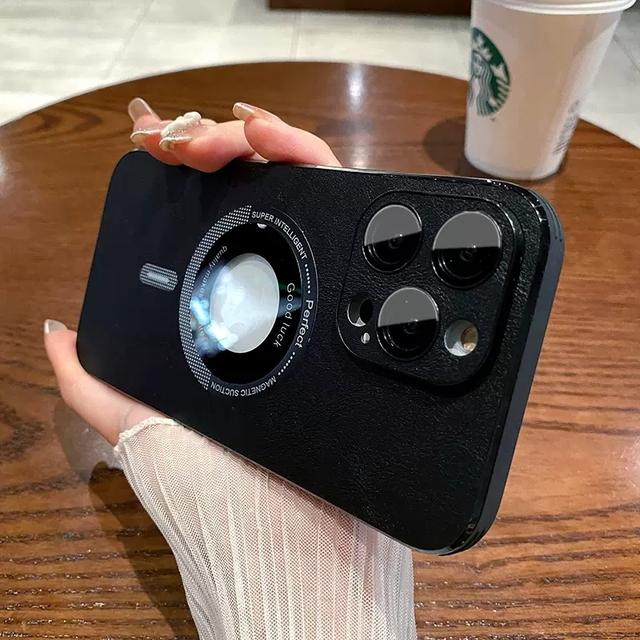 

Роскошный кожаный текстурированный чехол для Magsafe с беспроводной зарядкой для Iphone 14 13 12 Pro Max, мягкий силиконовый бампер, противоударный чехол for iphone 13 чёрный