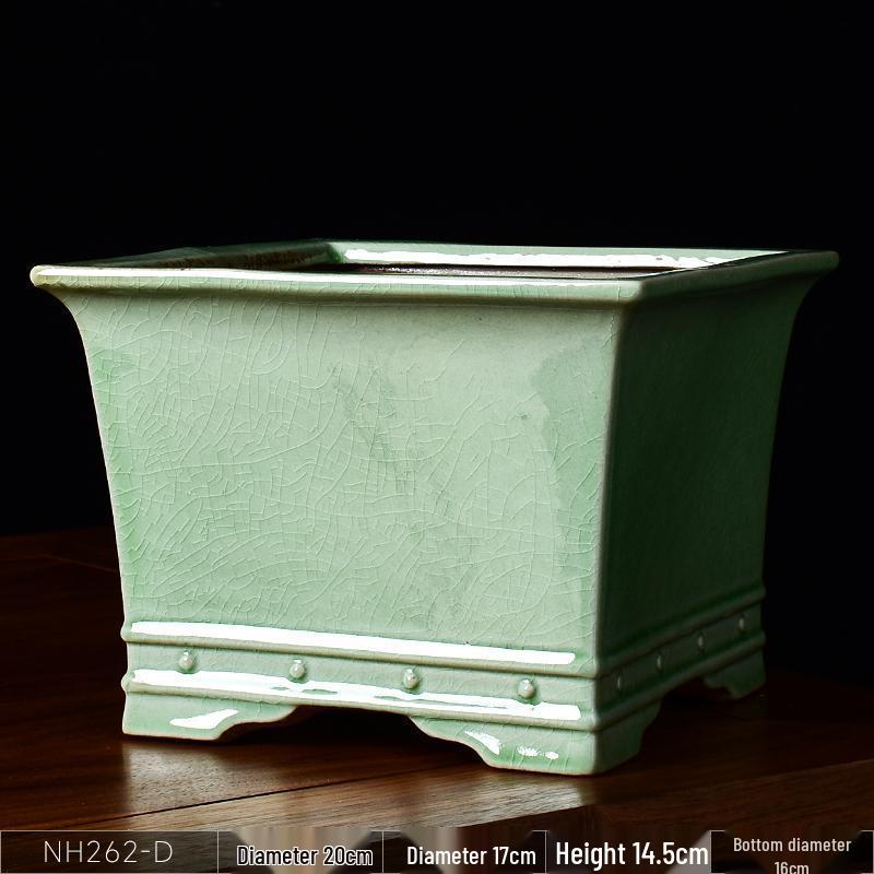 Ceramic Square Bonsai Flower Pot - Large High-Angle, Creative Chinese Style for Green Plants and Orchids