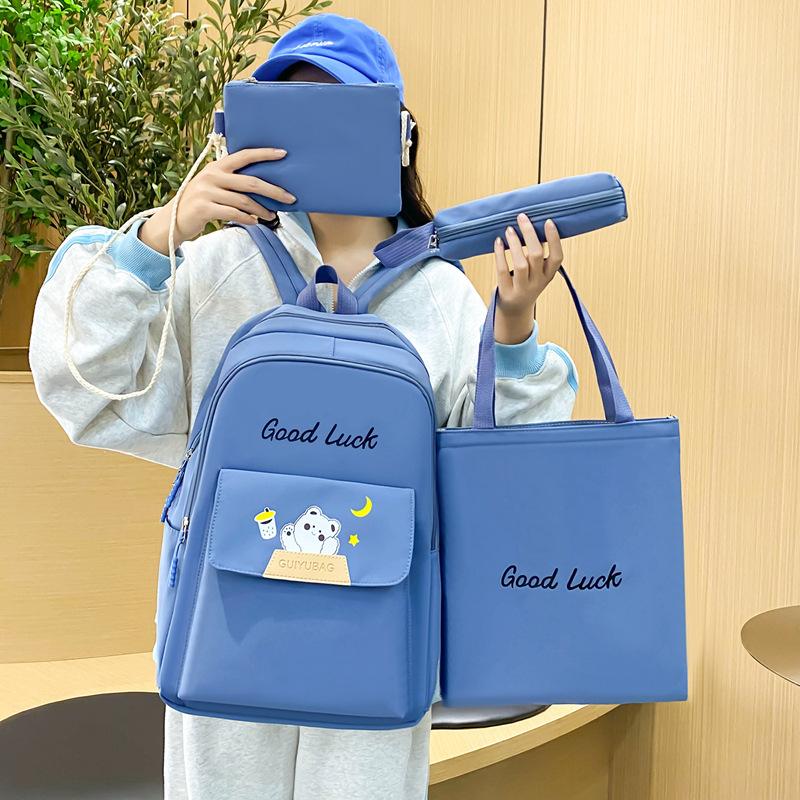 Large Capacity Backpack Simple Multi-functional Casual Backpack Girls Cute Solid Color Junior High School Student Schoolbag