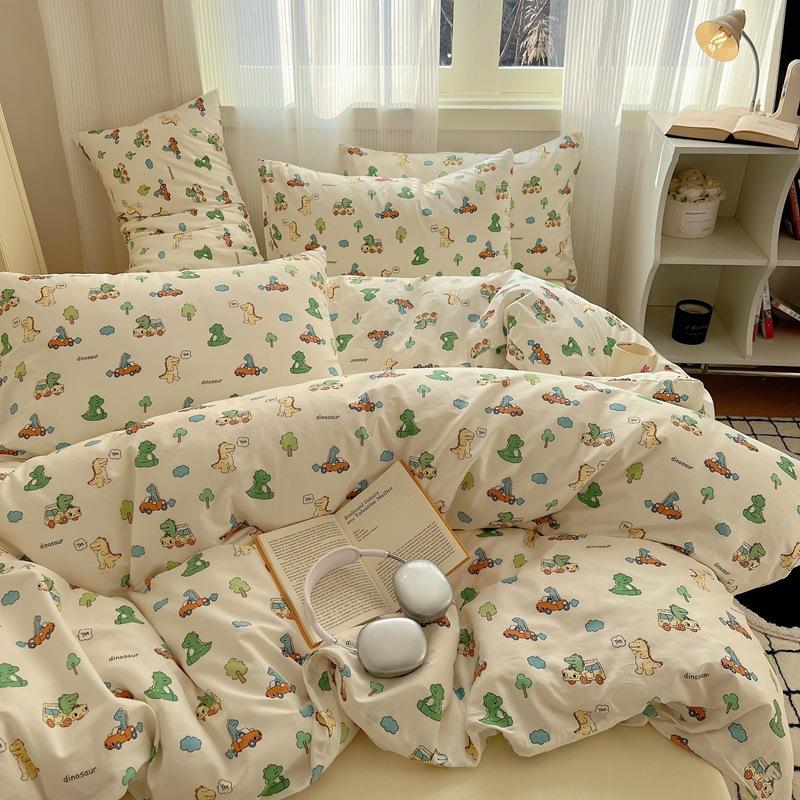 Pure Cotton Bedding Four-piece Set Cartoon Floral Bed Sheet Quilt Cover Pillowcase Set